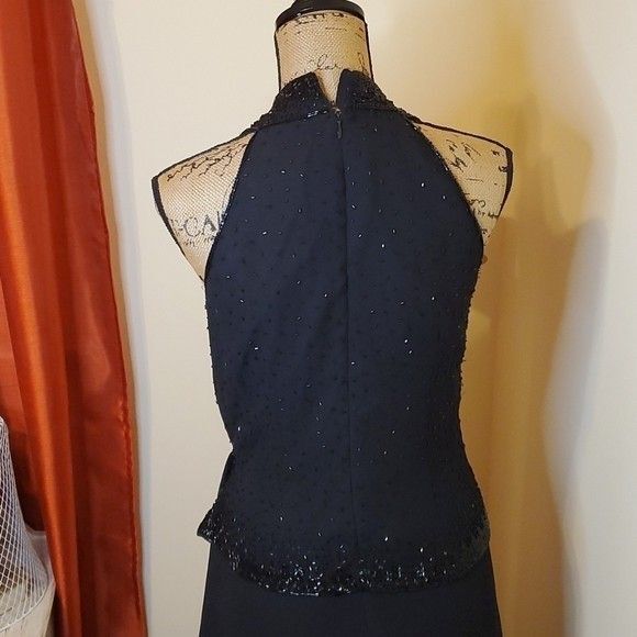 J Kara black beaded chiffon maxi gown size 6 - Picture 6 of 14